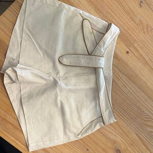 Gilli Cream High Waist Shorts with Brown Piping